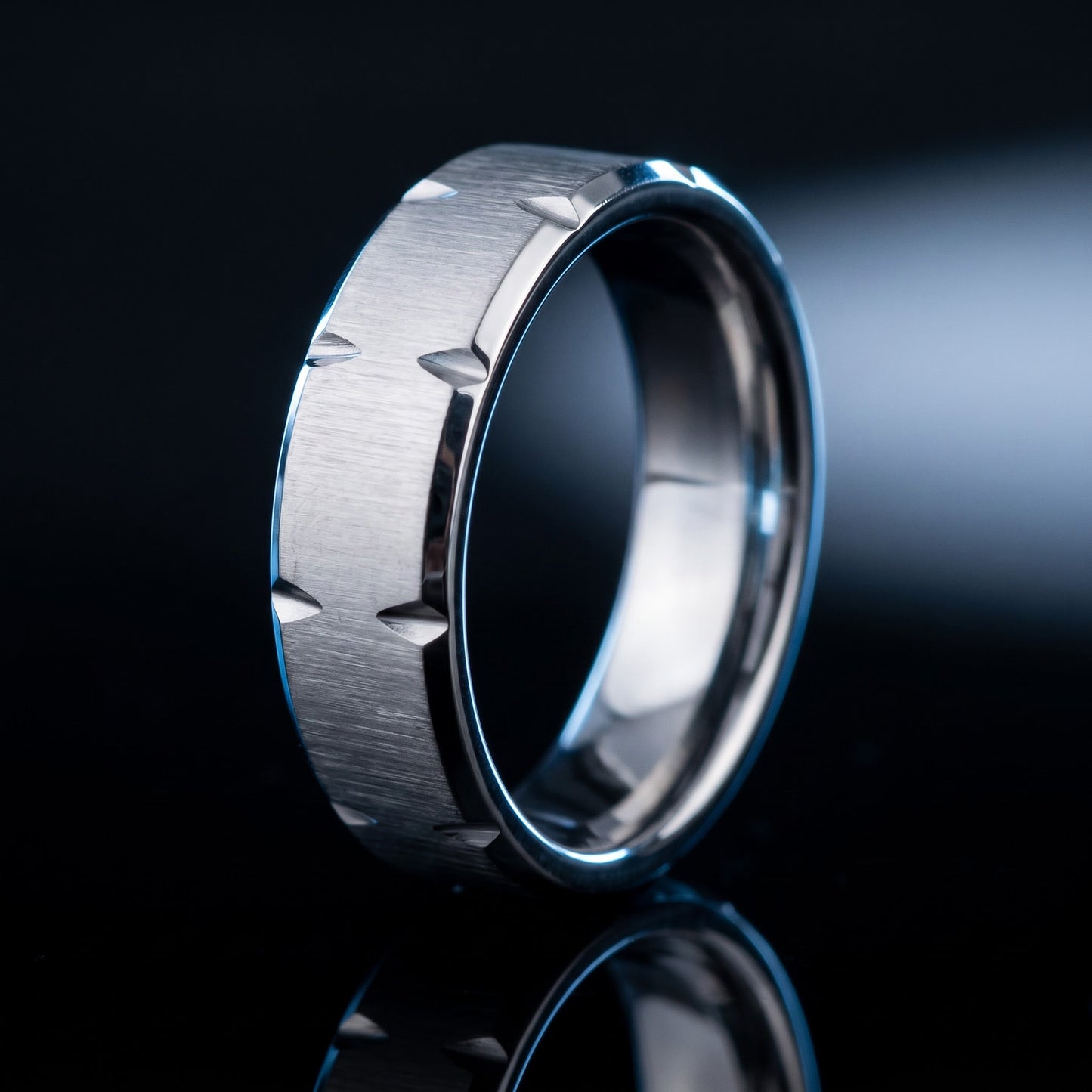 Stainless Steel Men's 6mm Brushed Diamond Cut Wedding Band Ring, Comfort Fit, Gift for Him view 3