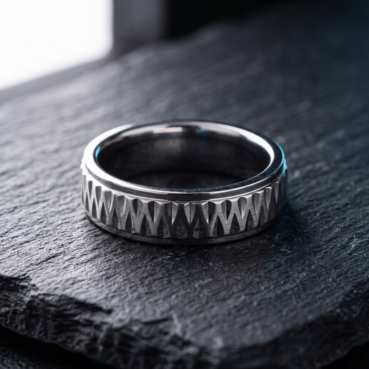 Stainless Steel Men's Diamond Cut Pattern Wedding Band Ring, Comfort Fit, Gift for Him view 1