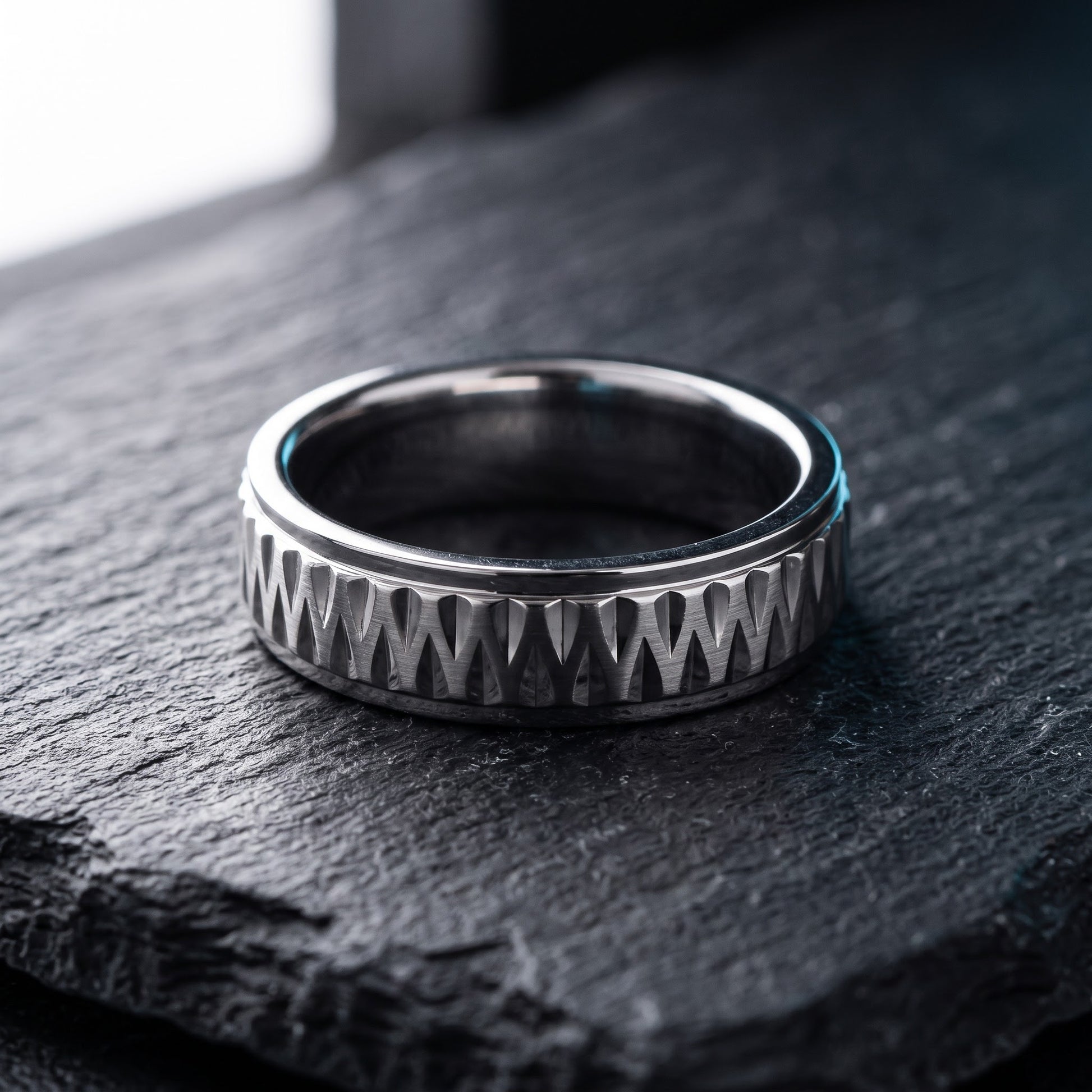 Stainless Steel Men's Diamond Cut Pattern Wedding Band Ring, Comfort Fit, Gift for Him view 1