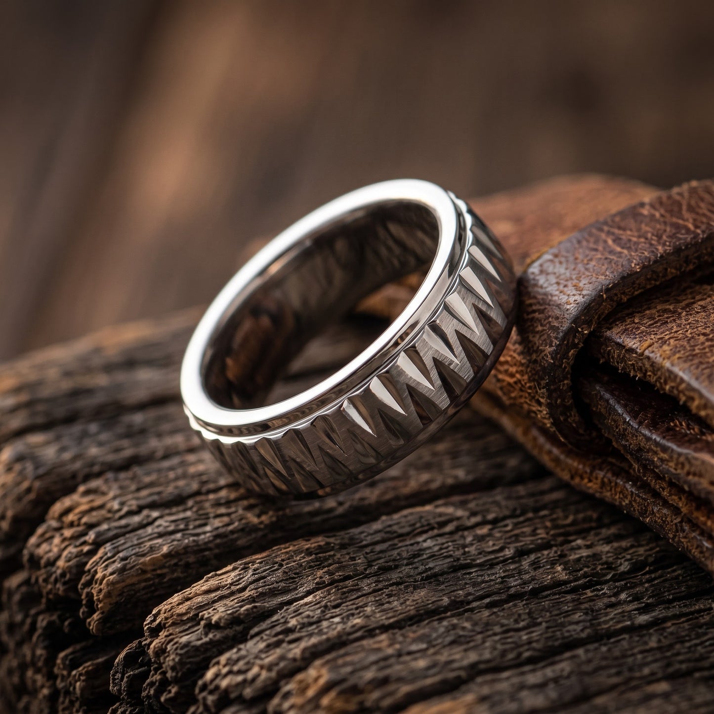 Stainless Steel Men's Diamond Cut Pattern Wedding Band Ring, Comfort Fit, Gift for Him view 2