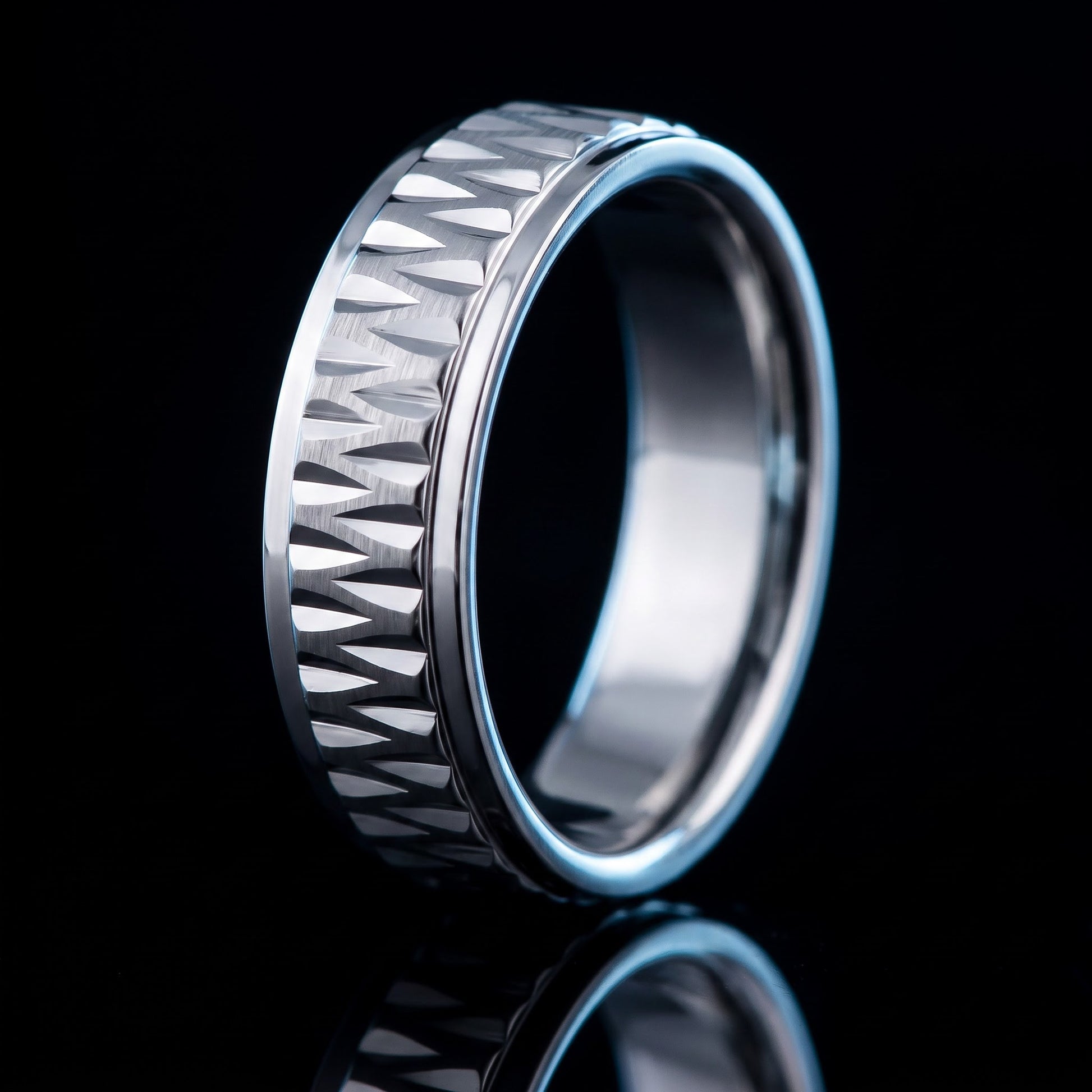 Stainless Steel Men's Diamond Cut Pattern Wedding Band Ring, Comfort Fit, Gift for Him view 3