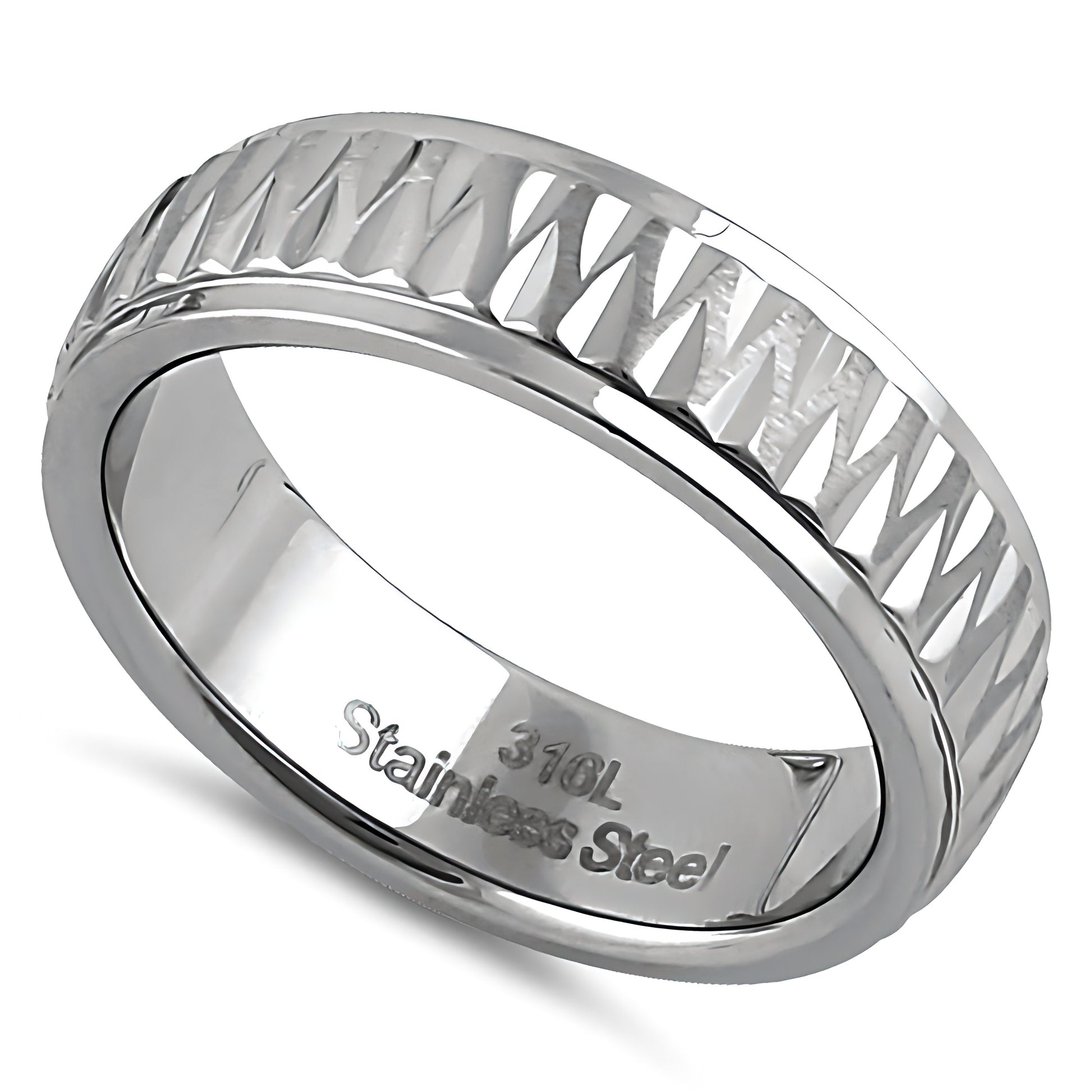 Stainless Steel Men's Diamond Cut Pattern Wedding Band Ring, Comfort Fit, Gift for Him