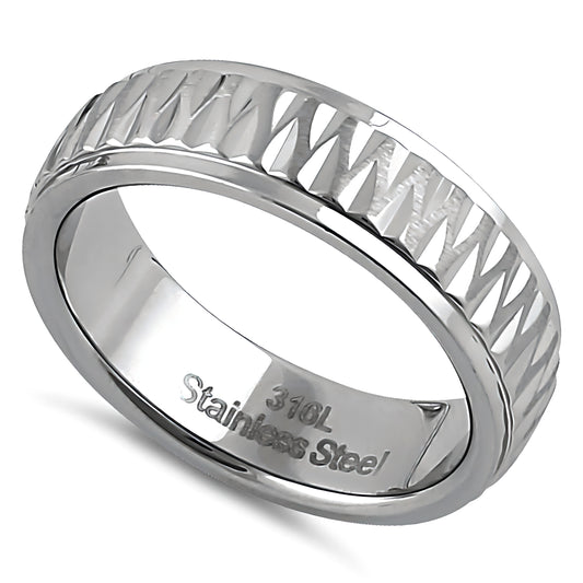 Stainless Steel Men's Diamond Cut Pattern Wedding Band Ring, Comfort Fit, Gift for Him