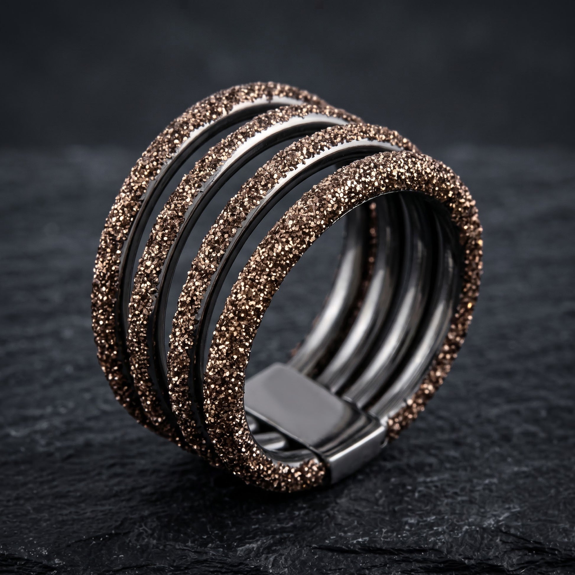 Stainless Steel Men's Layered Brown Stardust Wedding Band Ring, Comfort Fit, Gift for Him view 1