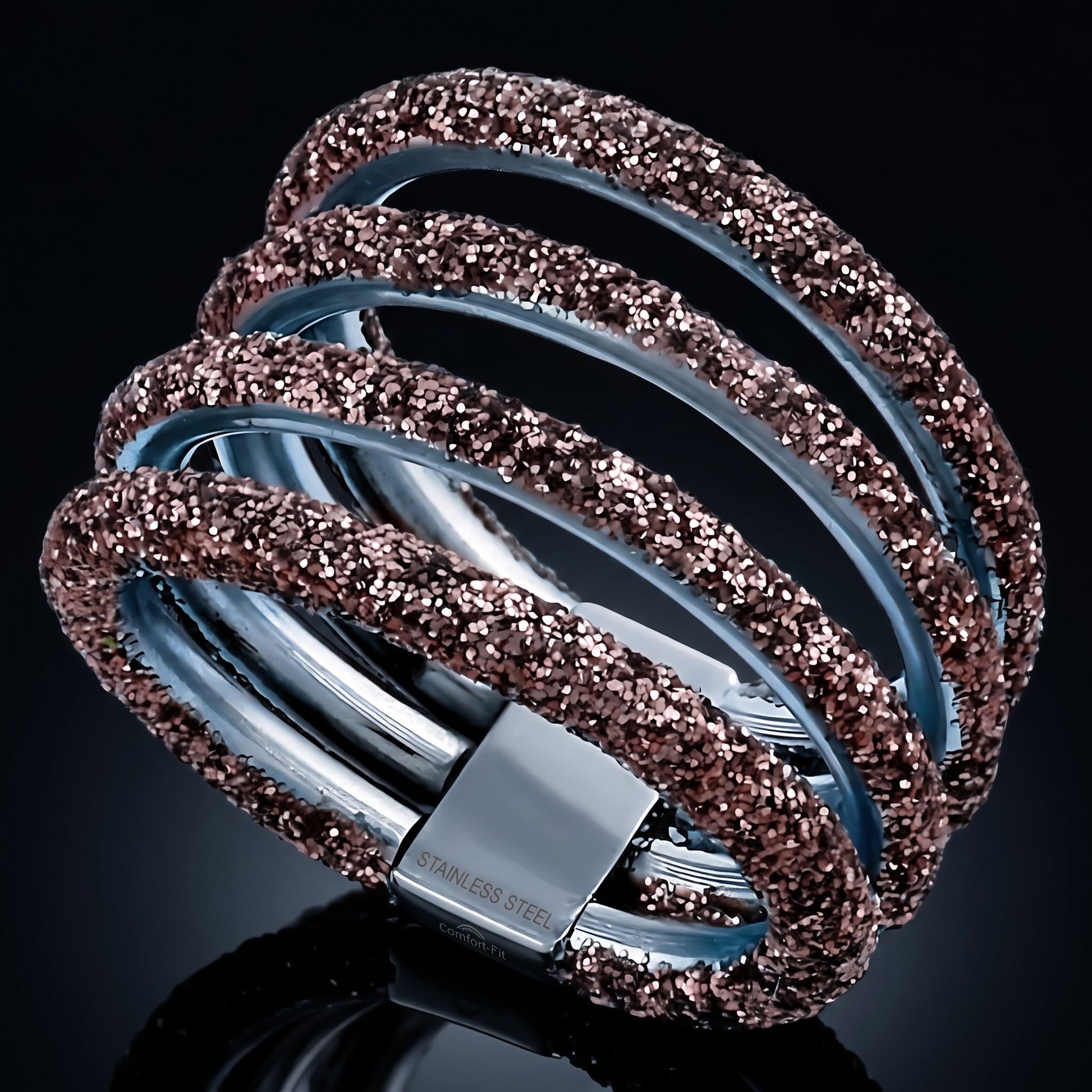 Stainless Steel Men's Layered Brown Stardust Wedding Band Ring, Comfort Fit, Gift for Him view 3