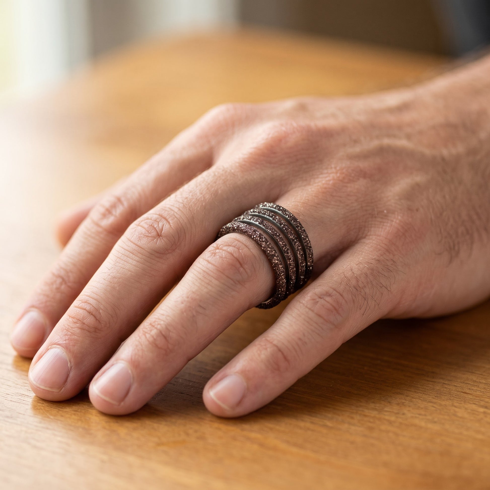 Stainless Steel Men's Layered Brown Stardust Wedding Band Ring, Comfort Fit, Gift for Him view 5