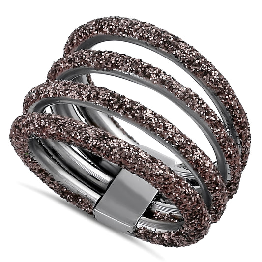 Stainless Steel Men's Layered Brown Stardust Wedding Band Ring, Comfort Fit, Gift for Him