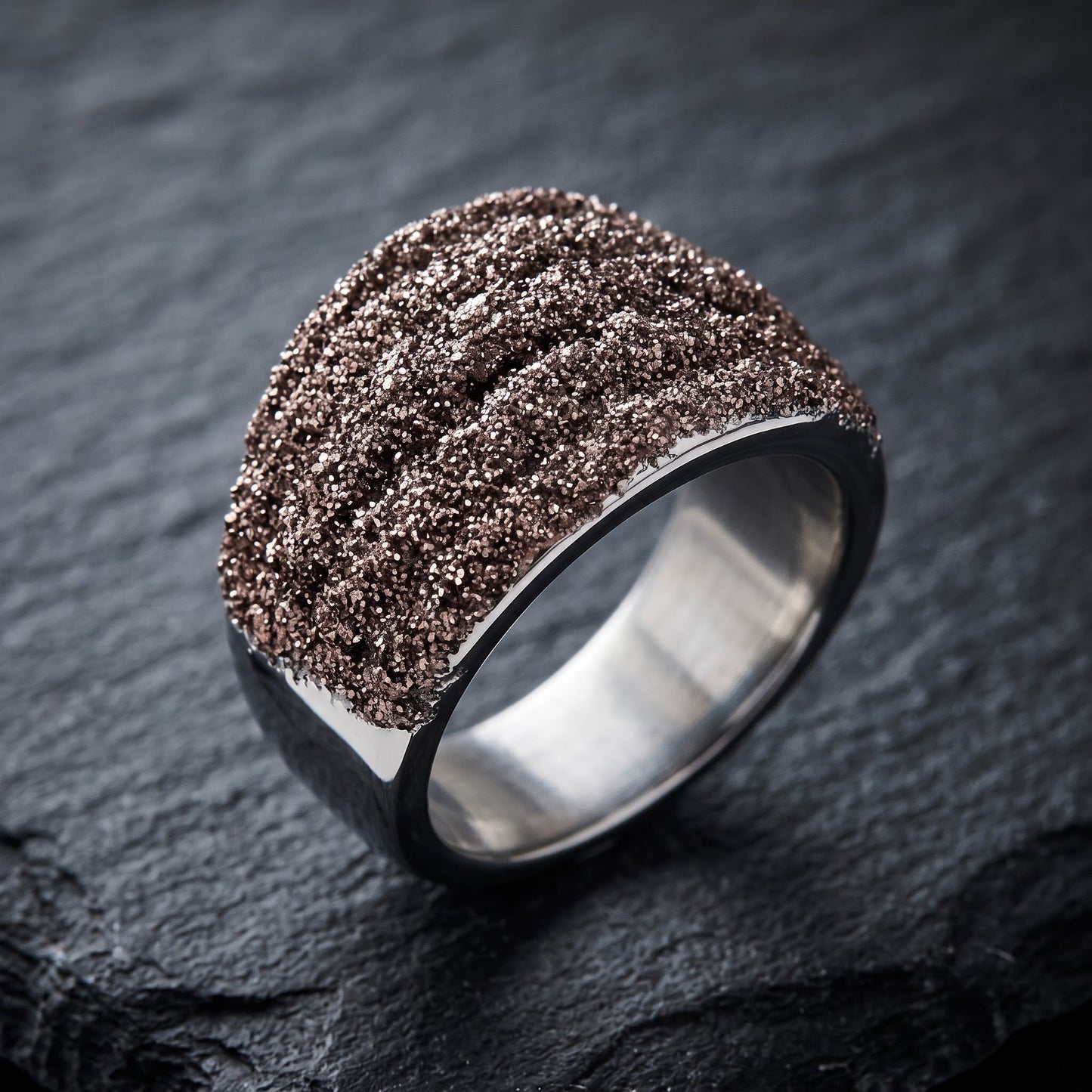 Stainless Steel Men's Thick Brown Stardust Wedding Band Ring, Comfort Fit, Gift for Him view 1