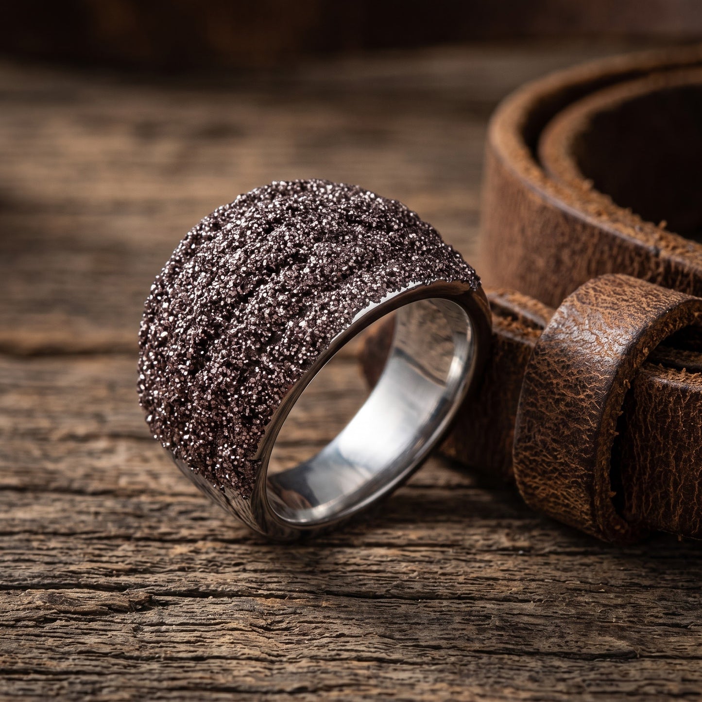 Stainless Steel Men's Thick Brown Stardust Wedding Band Ring, Comfort Fit, Gift for Him view 2