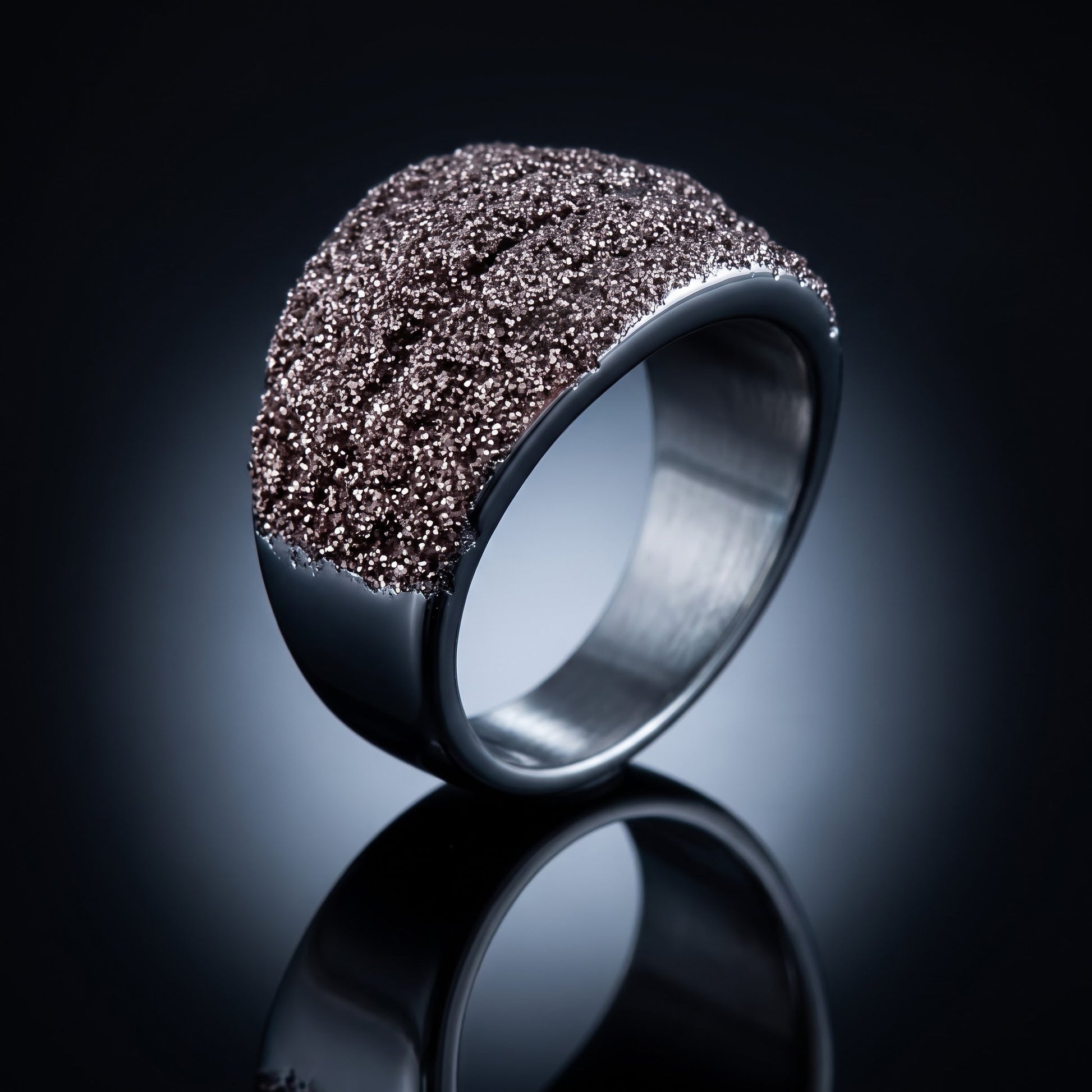 Stainless Steel Men's Thick Brown Stardust Wedding Band Ring, Comfort Fit, Gift for Him view 3