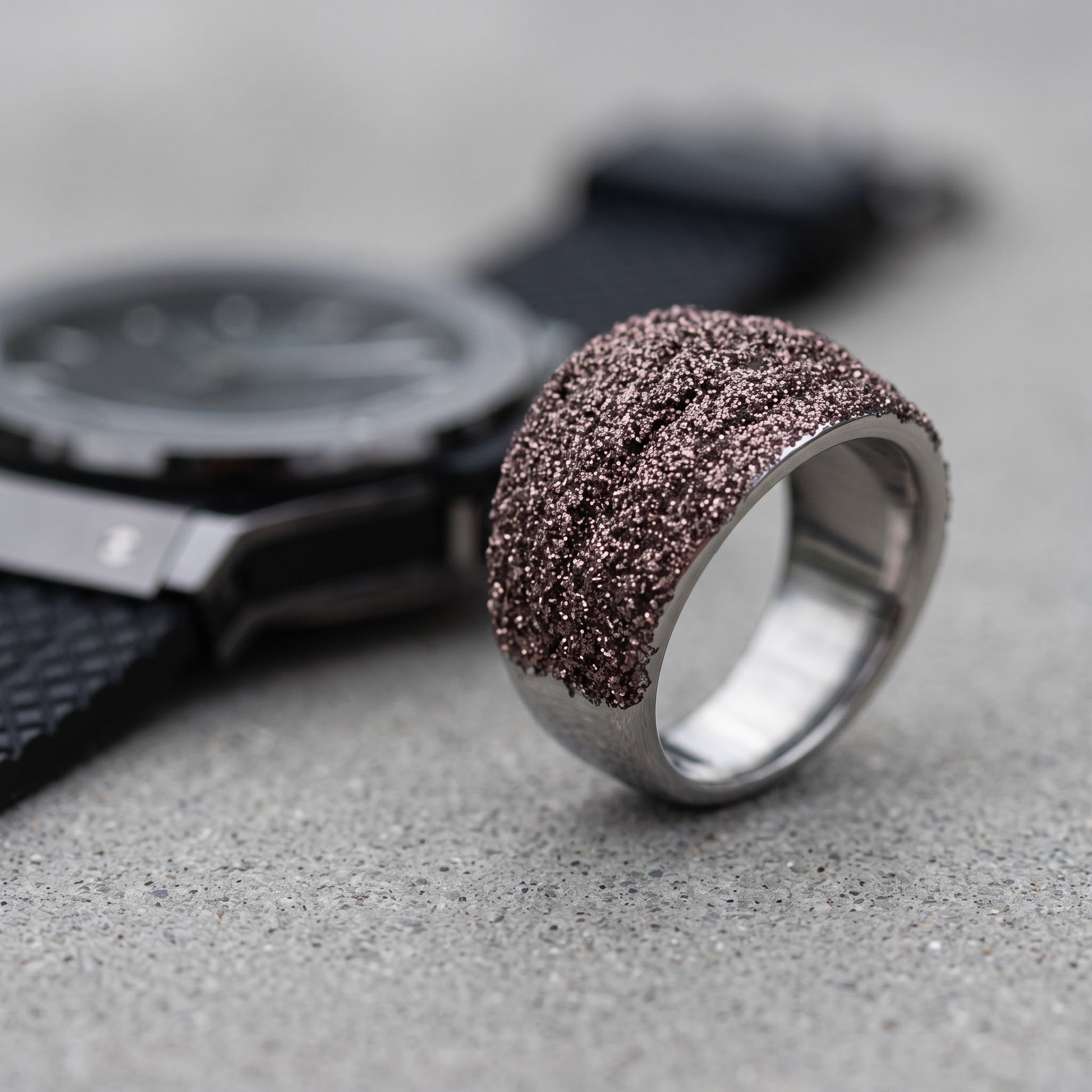 Stainless Steel Men's Thick Brown Stardust Wedding Band Ring, Comfort Fit, Gift for Him view 4
