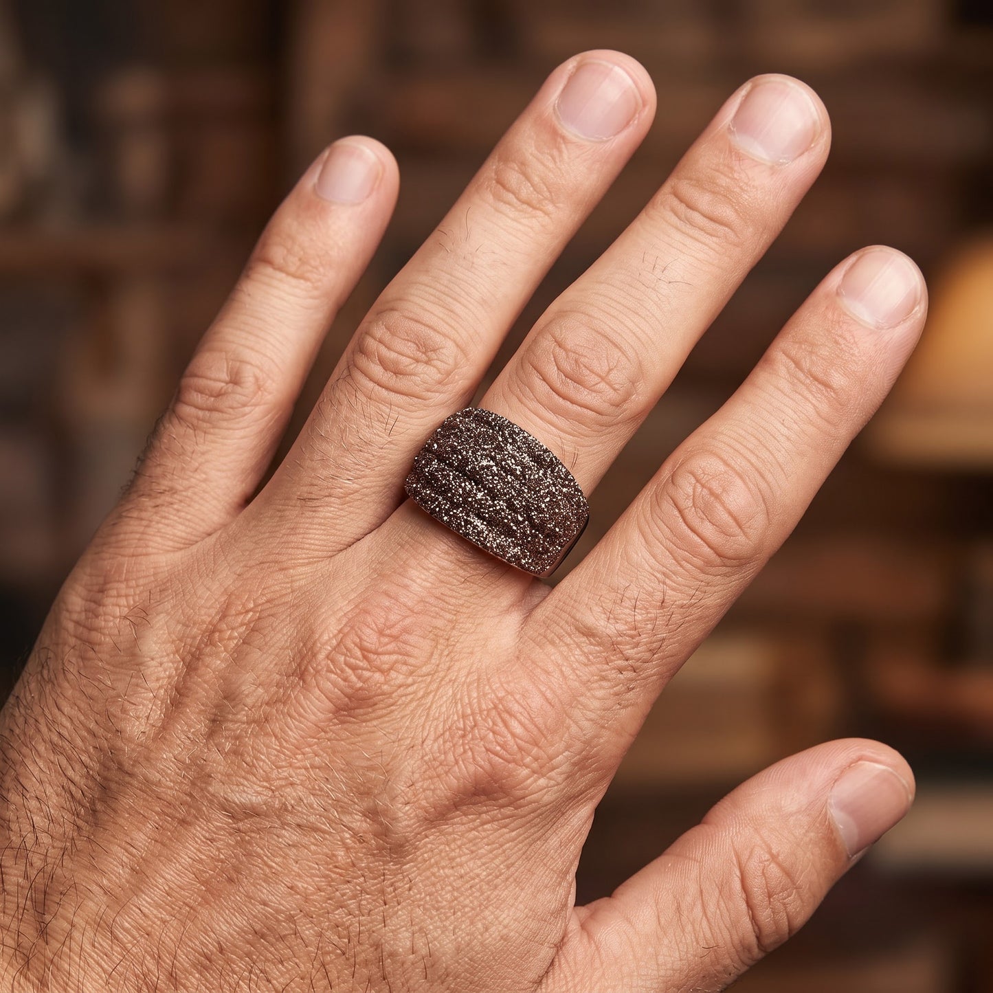 Stainless Steel Men's Thick Brown Stardust Wedding Band Ring, Comfort Fit, Gift for Him view 5