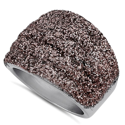 Stainless Steel Men's Thick Brown Stardust Wedding Band Ring, Comfort Fit, Gift for Him