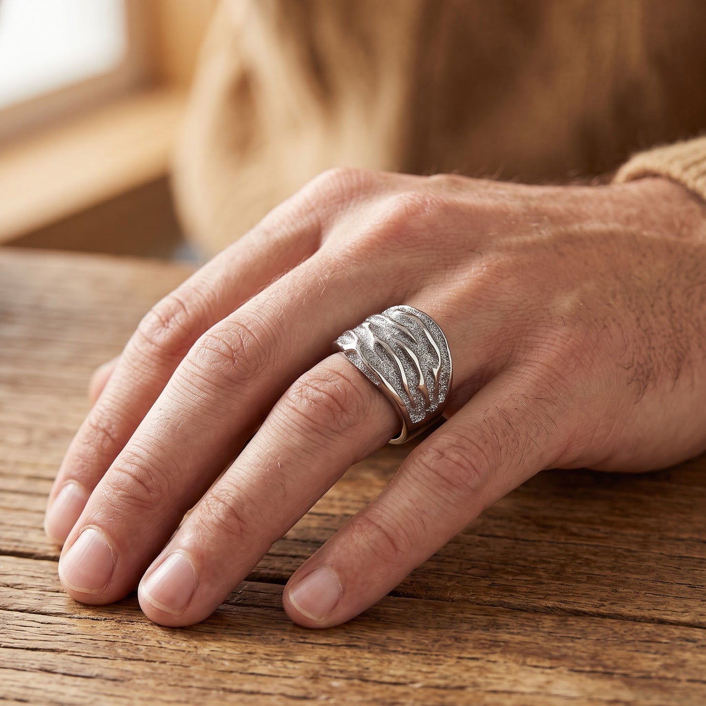 Stainless Steel Men's Stardust Accent Wedding Band Ring, Comfort Fit, Gift for Him view 5