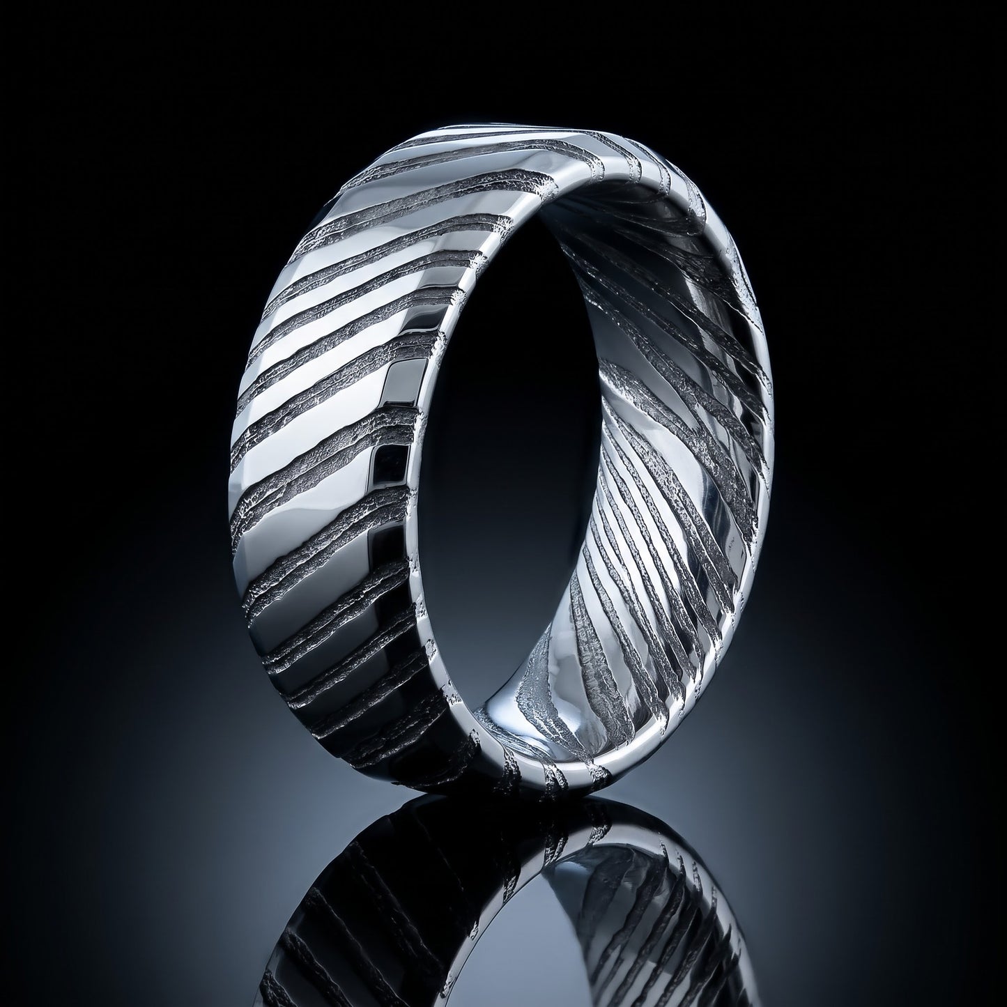 Stainless Steel Men's 6mm Stainless Damascus Steel Unique Pattern Wedding Band Ring, Comfort Fit, Gift for Him view 3