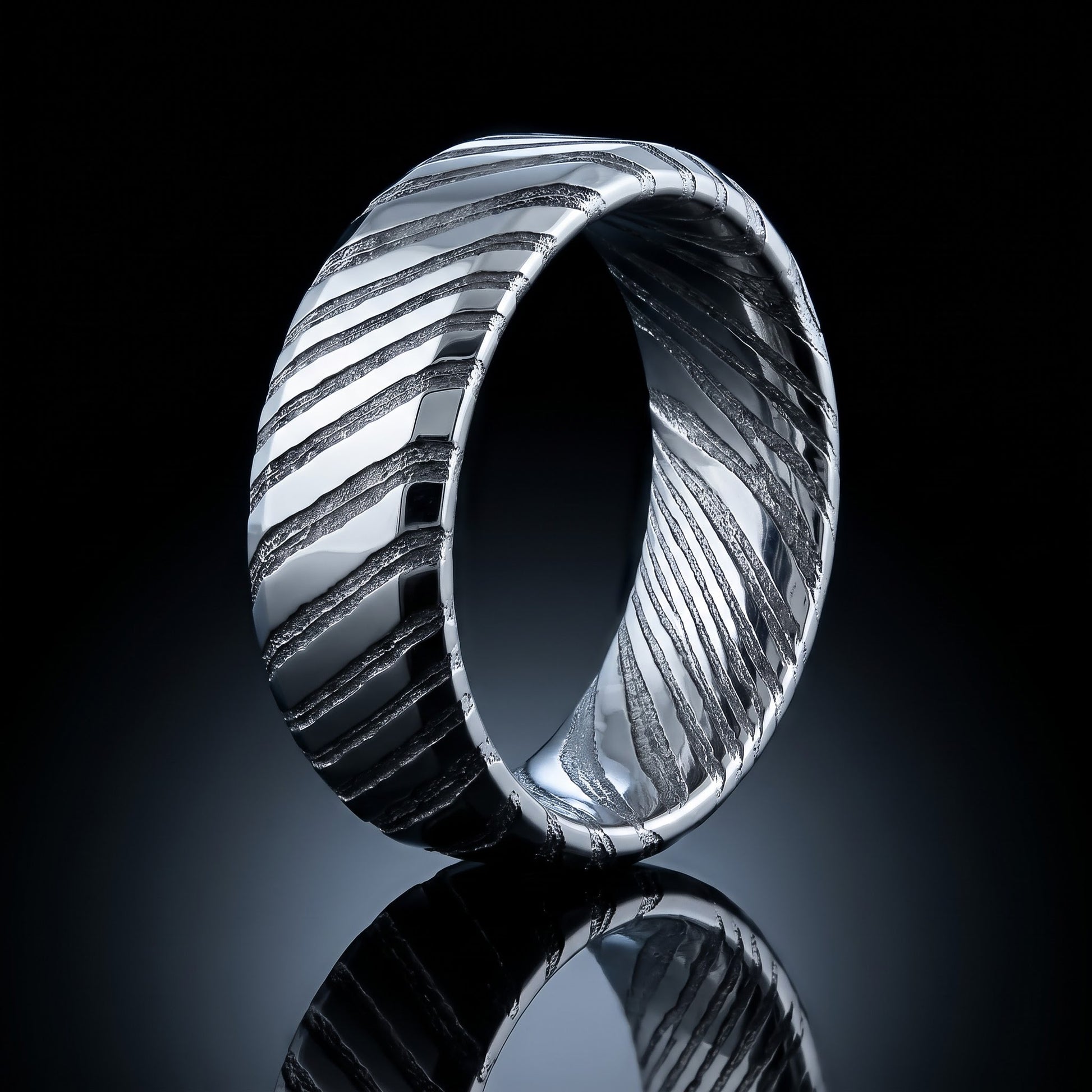 Stainless Steel Men's 6mm Stainless Damascus Steel Unique Pattern Wedding Band Ring, Comfort Fit, Gift for Him view 3