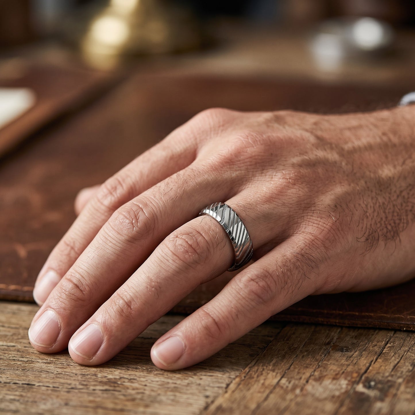 Stainless Steel Men's 6mm Stainless Damascus Steel Unique Pattern Wedding Band Ring, Comfort Fit, Gift for Him view 5