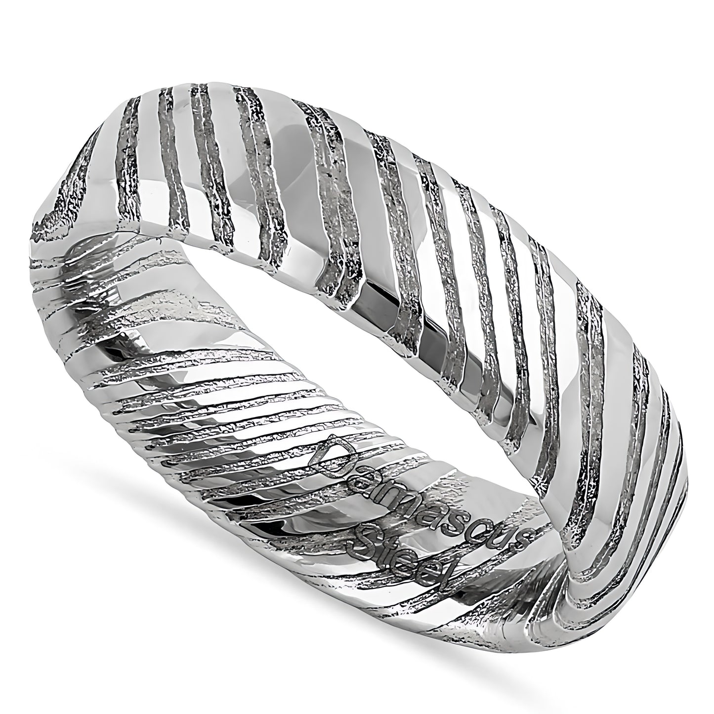 Stainless Steel Men's 6mm Stainless Damascus Steel Unique Pattern Wedding Band Ring, Comfort Fit, Gift for Him