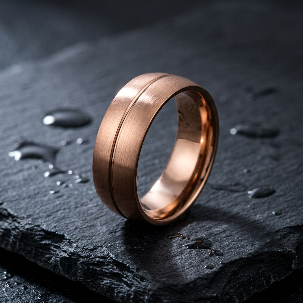Stainless Steel 7mm Rose Gold Plated Brushed Groove Comfort Fit Band Ring for Men life1