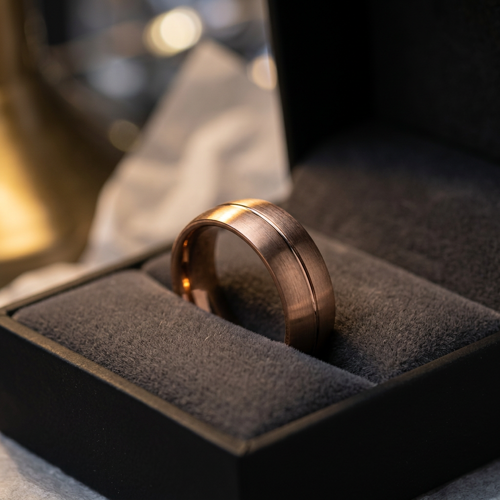 Stainless Steel 7mm Rose Gold Plated Brushed Groove Comfort Fit Band Ring for Men life3