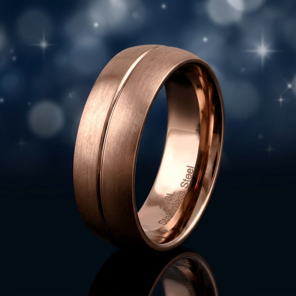 Stainless Steel 7mm Rose Gold Plated Brushed Groove Comfort Fit Band Ring for Men life4