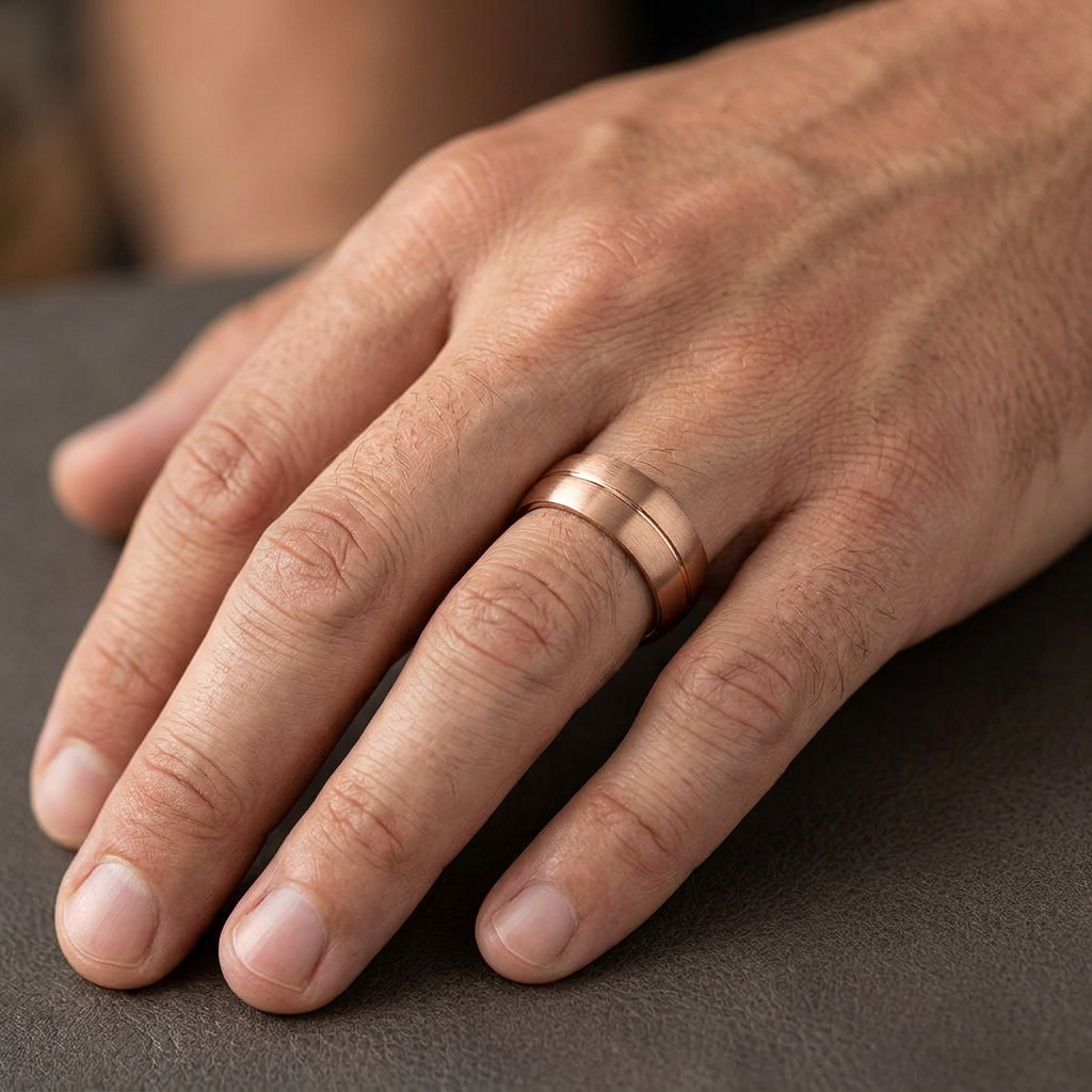 Stainless Steel 7mm Rose Gold Plated Brushed Groove Comfort Fit Band Ring for Men model