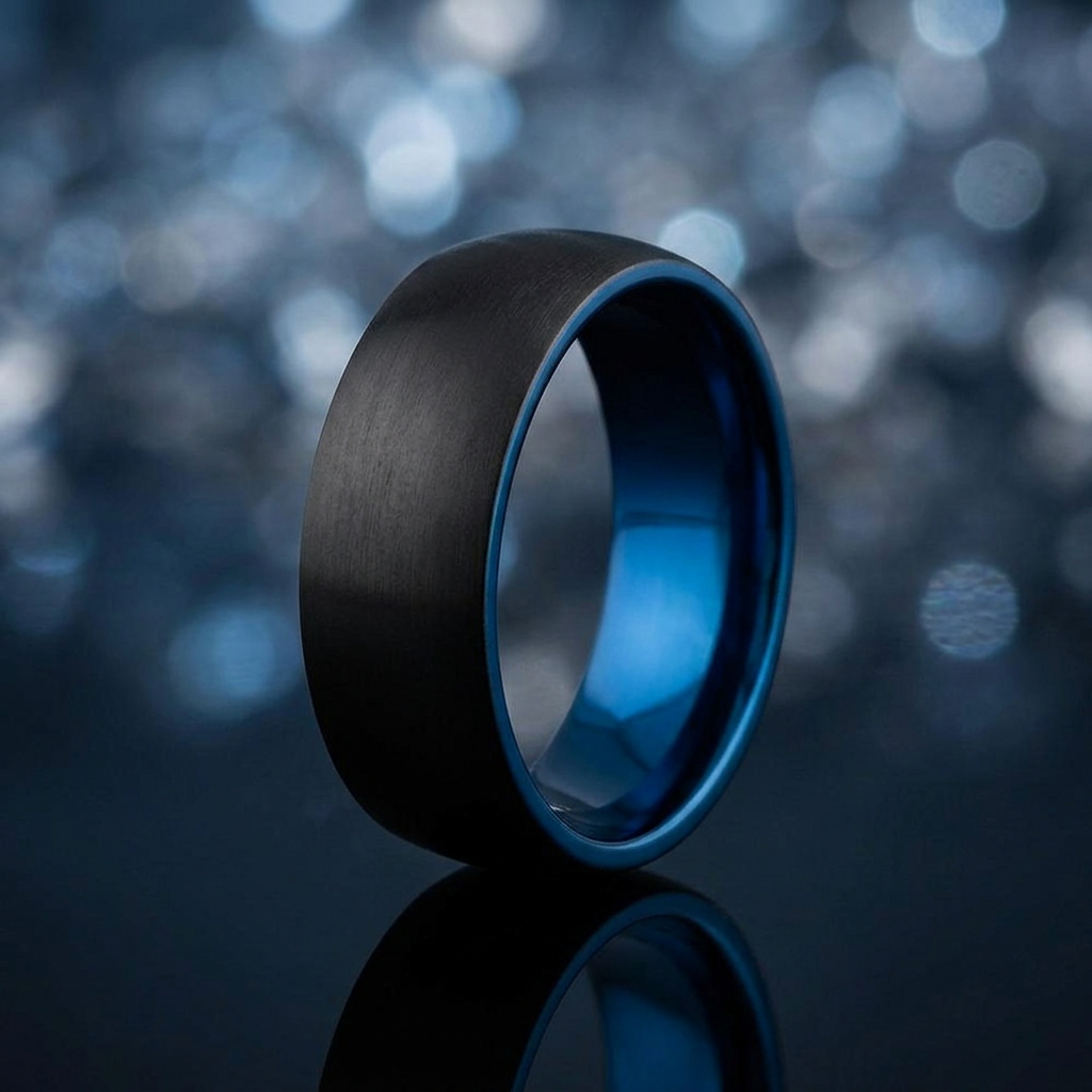 Titanium 8mm Black and Blue Matte Comfort Fit Wedding Band for Men life4