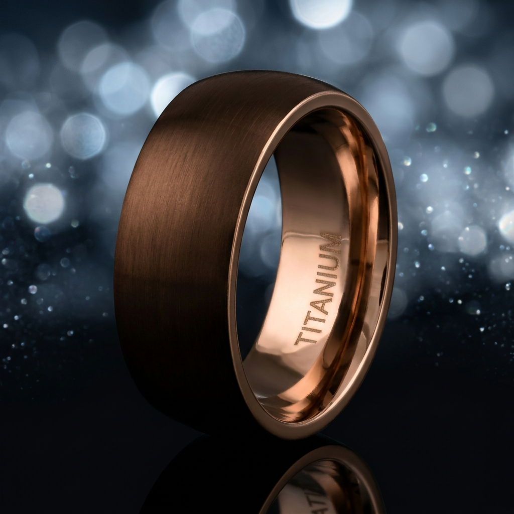 Titanium 8mm Coffee Brown and Rose Gold Comfort Fit Wedding Band for Men life4