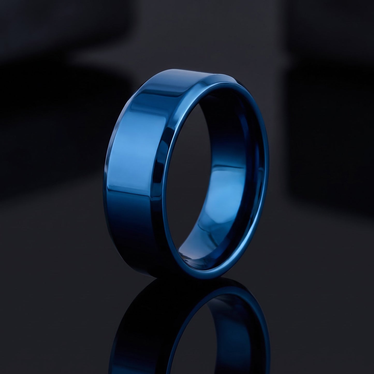 Stainless Steel Men's 7mm Blue High Polish Wedding Band Ring, Comfort Fit, Gift for Him view 3