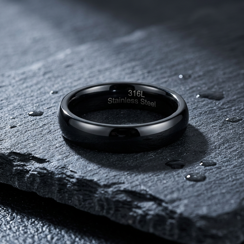 Stainless Steel 4mm Black High Polish Comfort Fit Band Ring for Men and Women life1