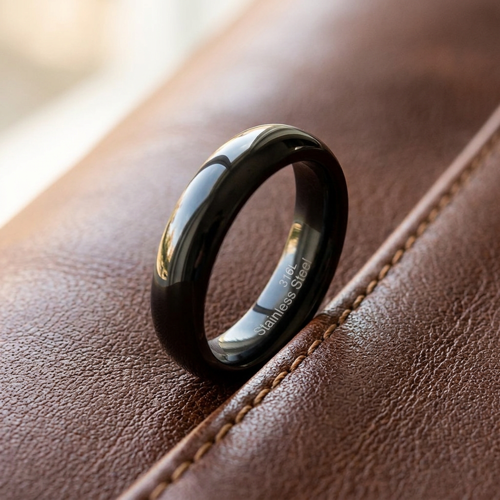 Stainless Steel 4mm Black High Polish Comfort Fit Band Ring for Men and Women life2
