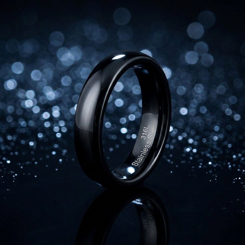 Stainless Steel 4mm Black High Polish Comfort Fit Band Ring for Men and Women life4