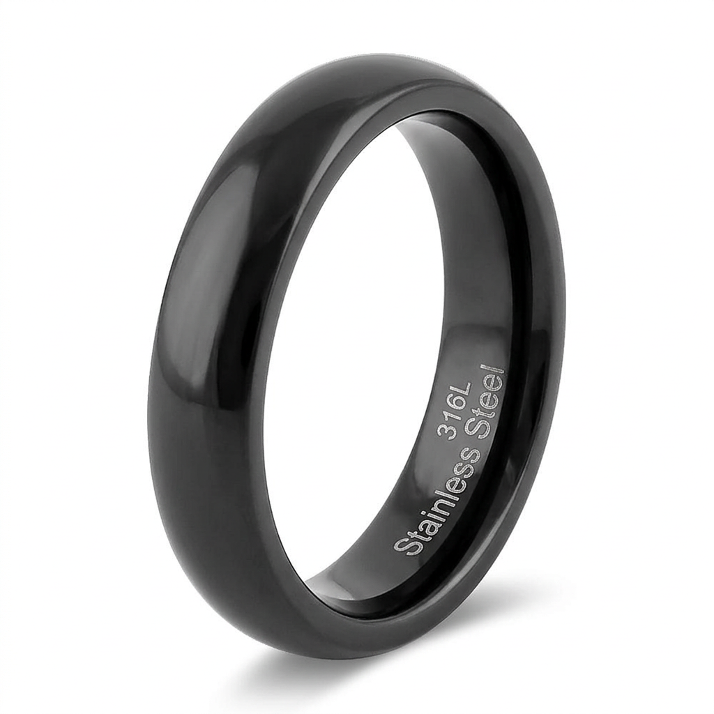 Stainless Steel 4mm Black High Polish Comfort Fit Band Ring for Men and Women