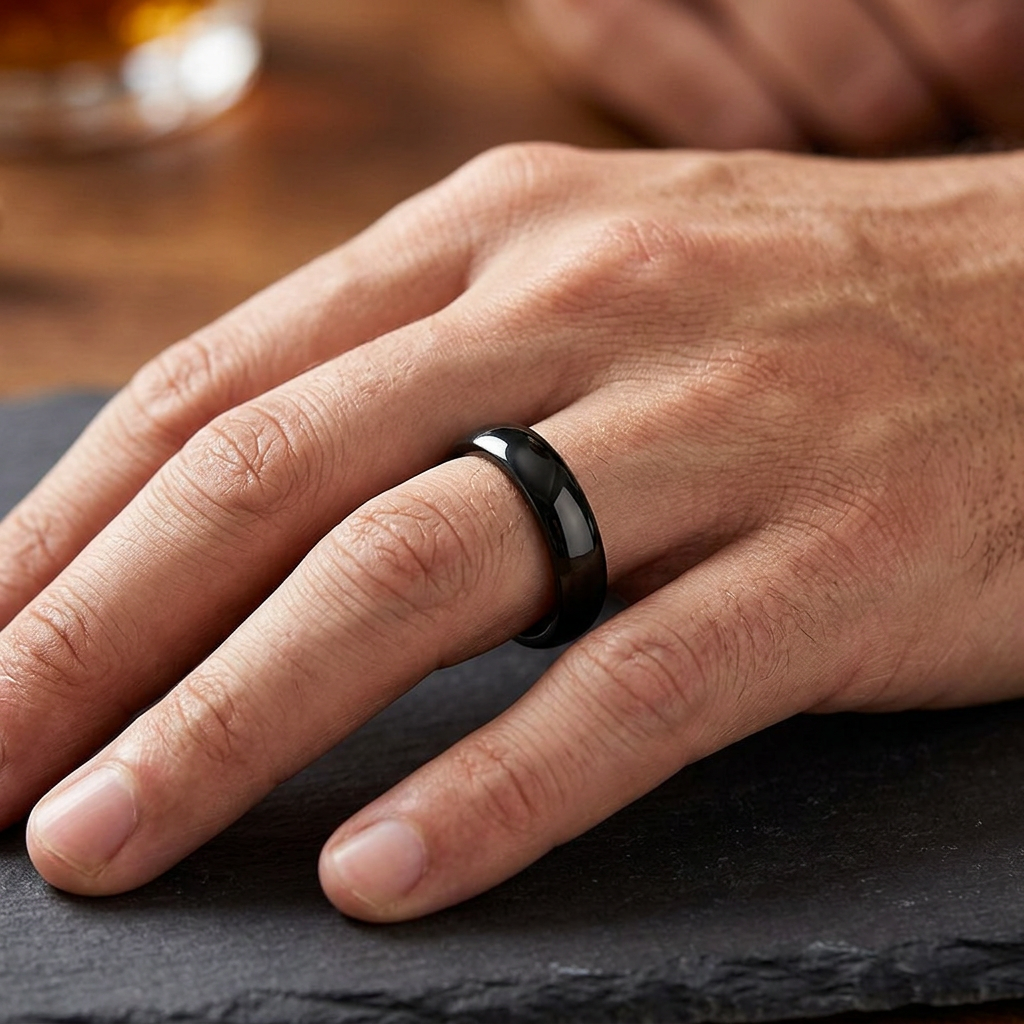Stainless Steel 4mm Black High Polish Comfort Fit Band Ring for Men and Women model