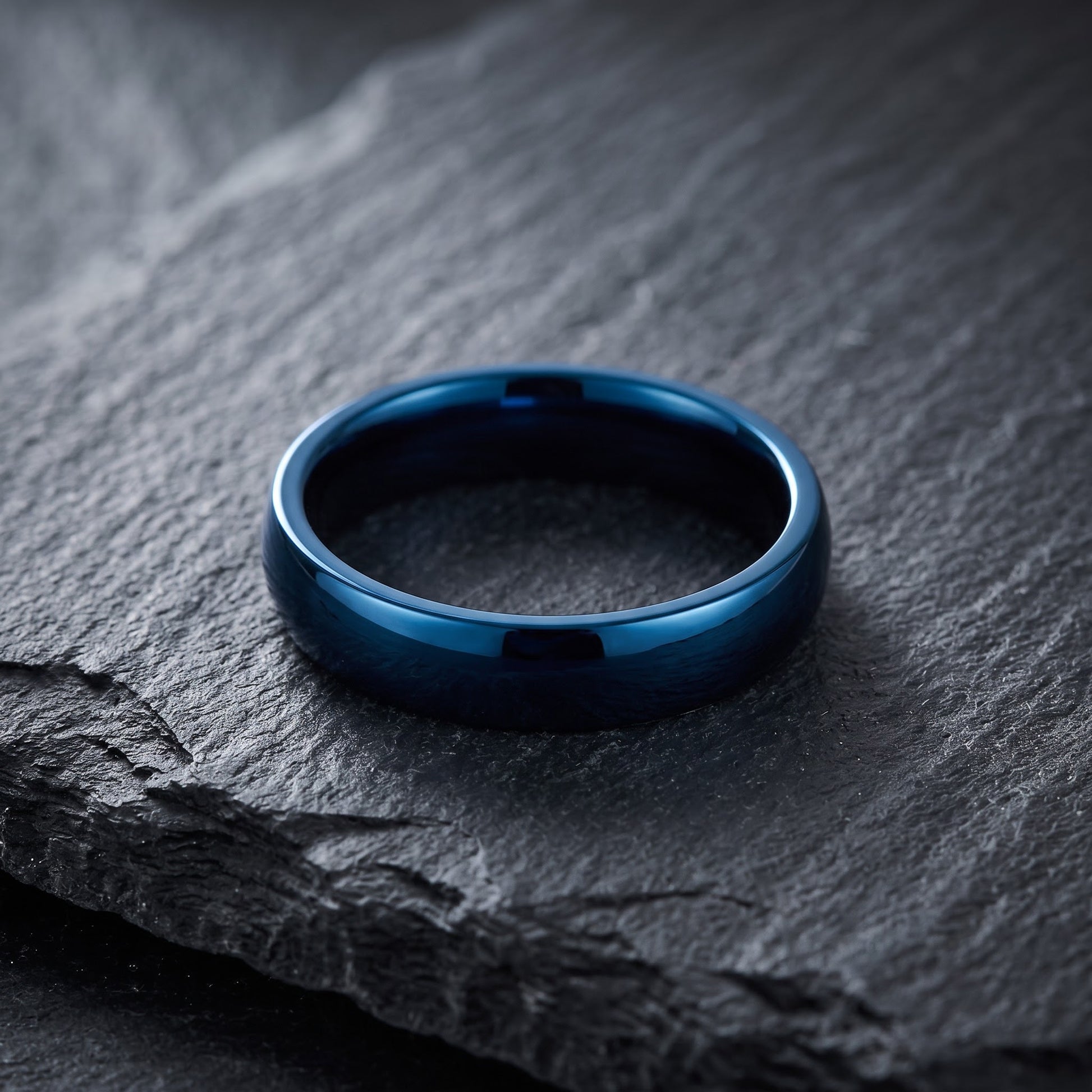 Stainless Steel Men's 4mm Blue High Polish Wedding Band Ring, Comfort Fit, Gift for Him view 1
