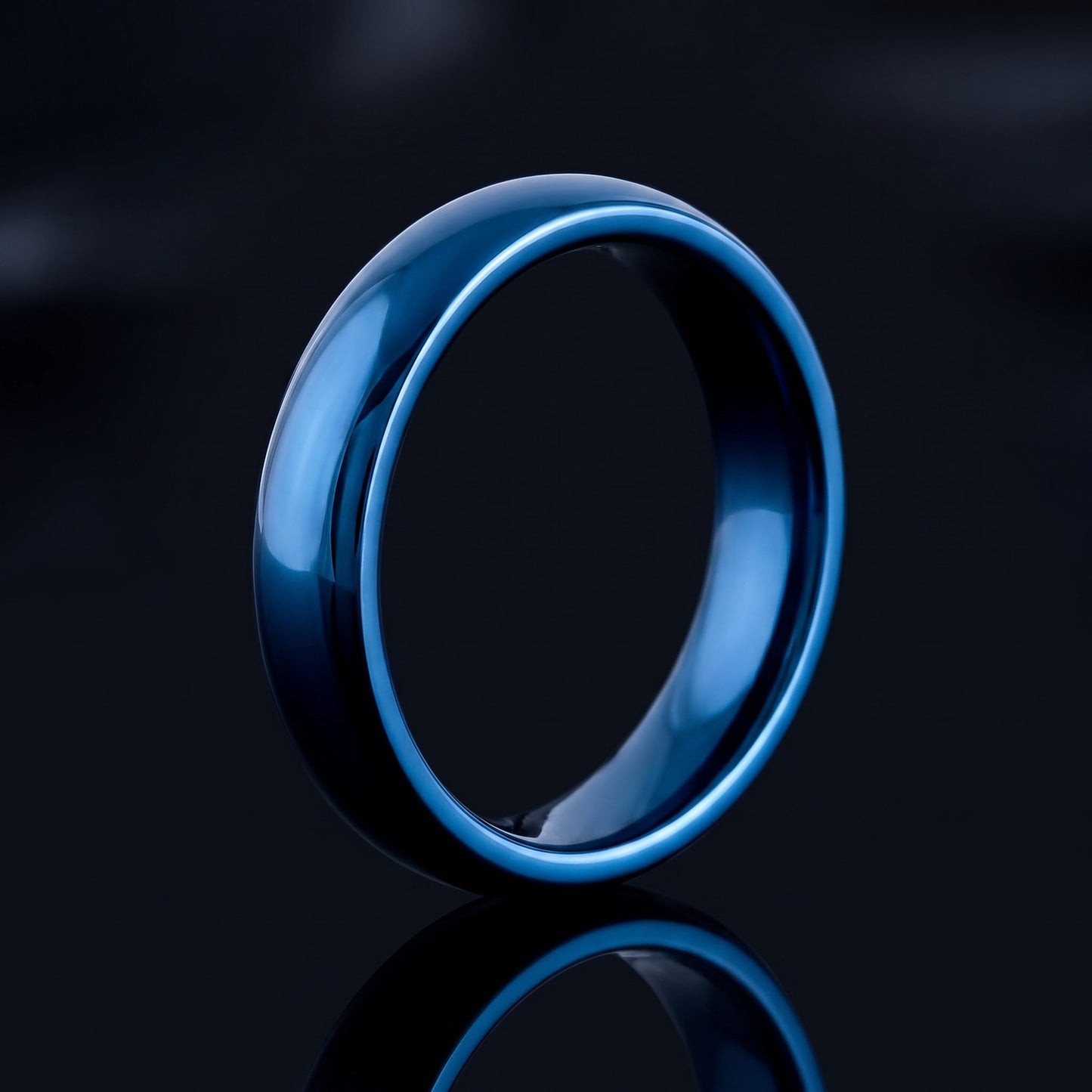 Stainless Steel Men's 4mm Blue High Polish Wedding Band Ring, Comfort Fit, Gift for Him view 3