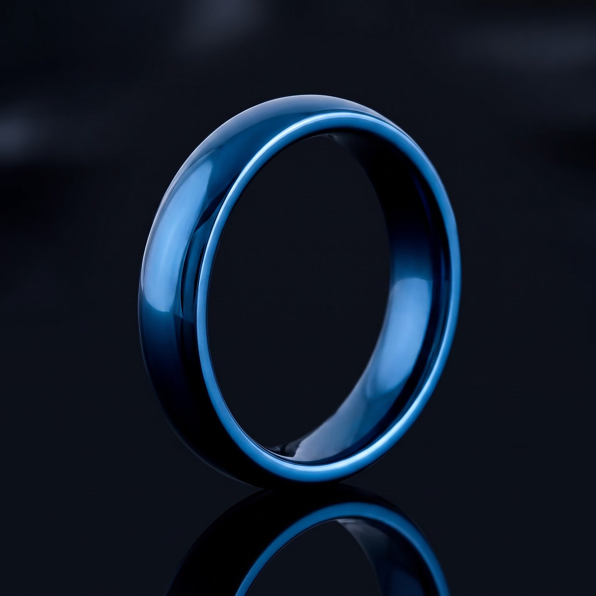 Stainless Steel Men's 4mm Blue High Polish Wedding Band Ring, Comfort Fit, Gift for Him view 3