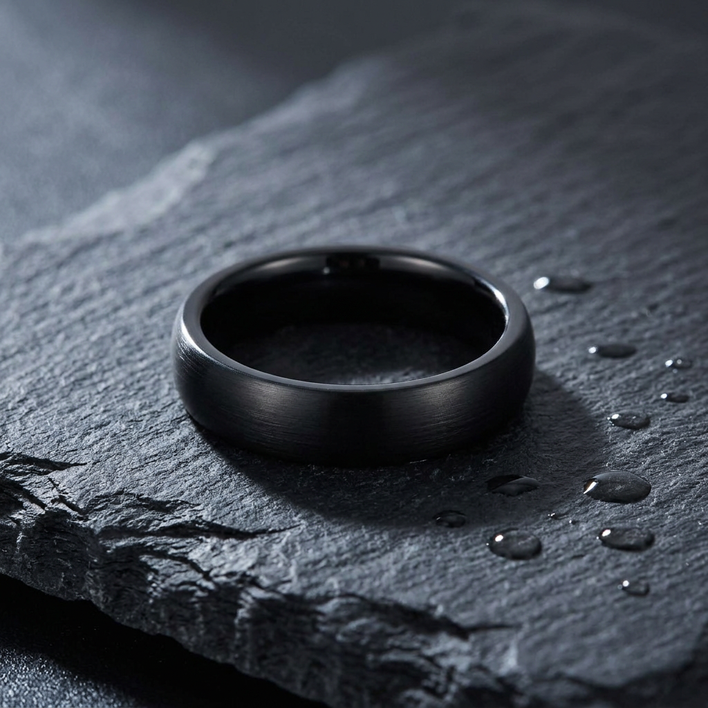 Stainless Steel 4mm Black Satin Comfort Fit Band Ring for Men and Women life1