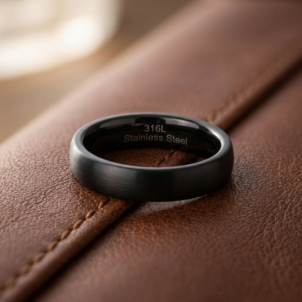 Stainless Steel 4mm Black Satin Comfort Fit Band Ring for Men and Women life2