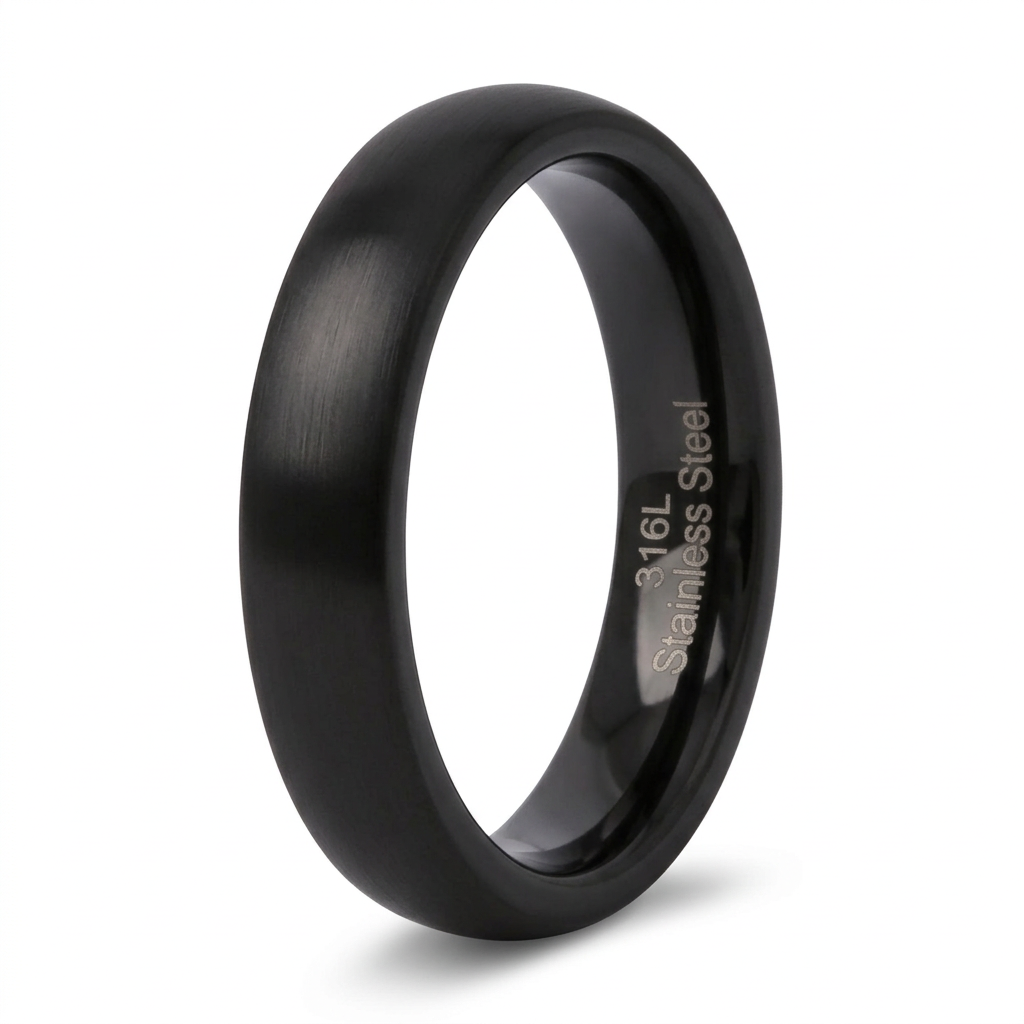 Stainless Steel 4mm Black Satin Comfort Fit Band Ring for Men and Women