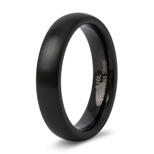 Stainless Steel 4mm Black Satin Comfort Fit Band Ring for Men and Women