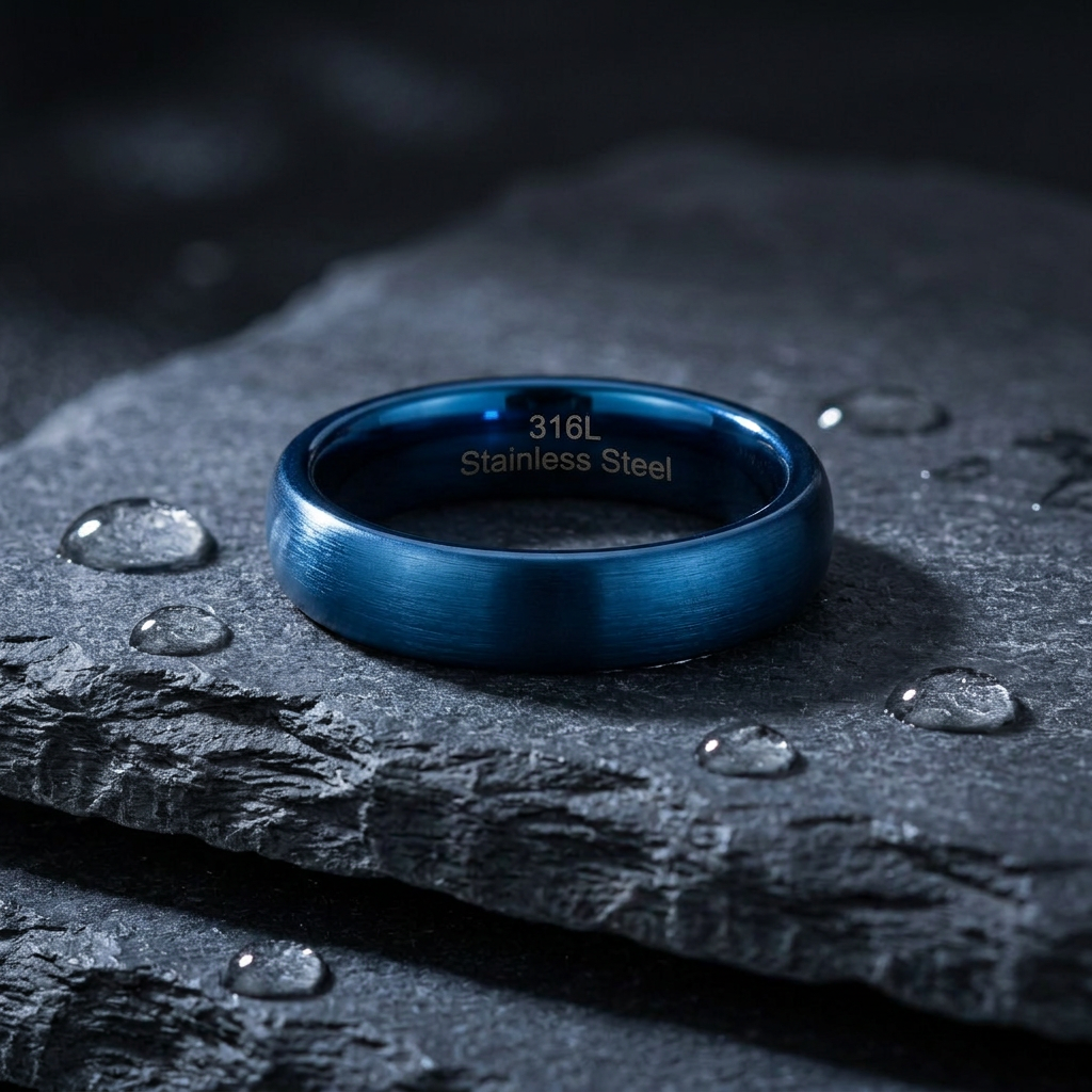 Stainless Steel 4mm Blue Satin Comfort Fit Band Ring for Men and Women life1