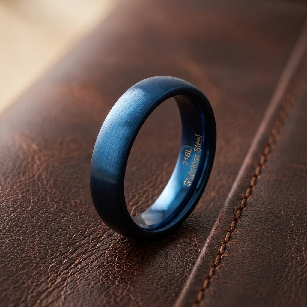 Stainless Steel 4mm Blue Satin Comfort Fit Band Ring for Men and Women life2