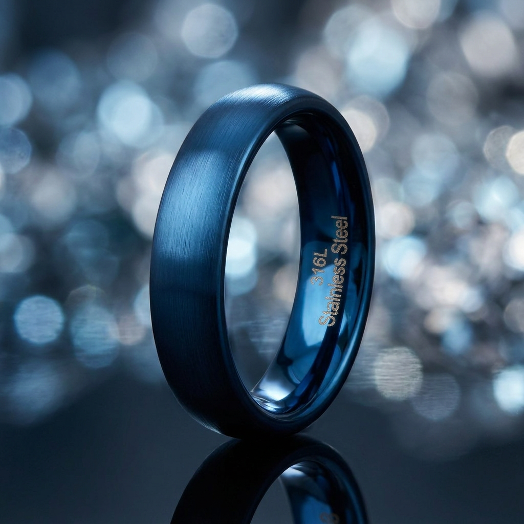 Stainless Steel 4mm Blue Satin Comfort Fit Band Ring for Men and Women life4