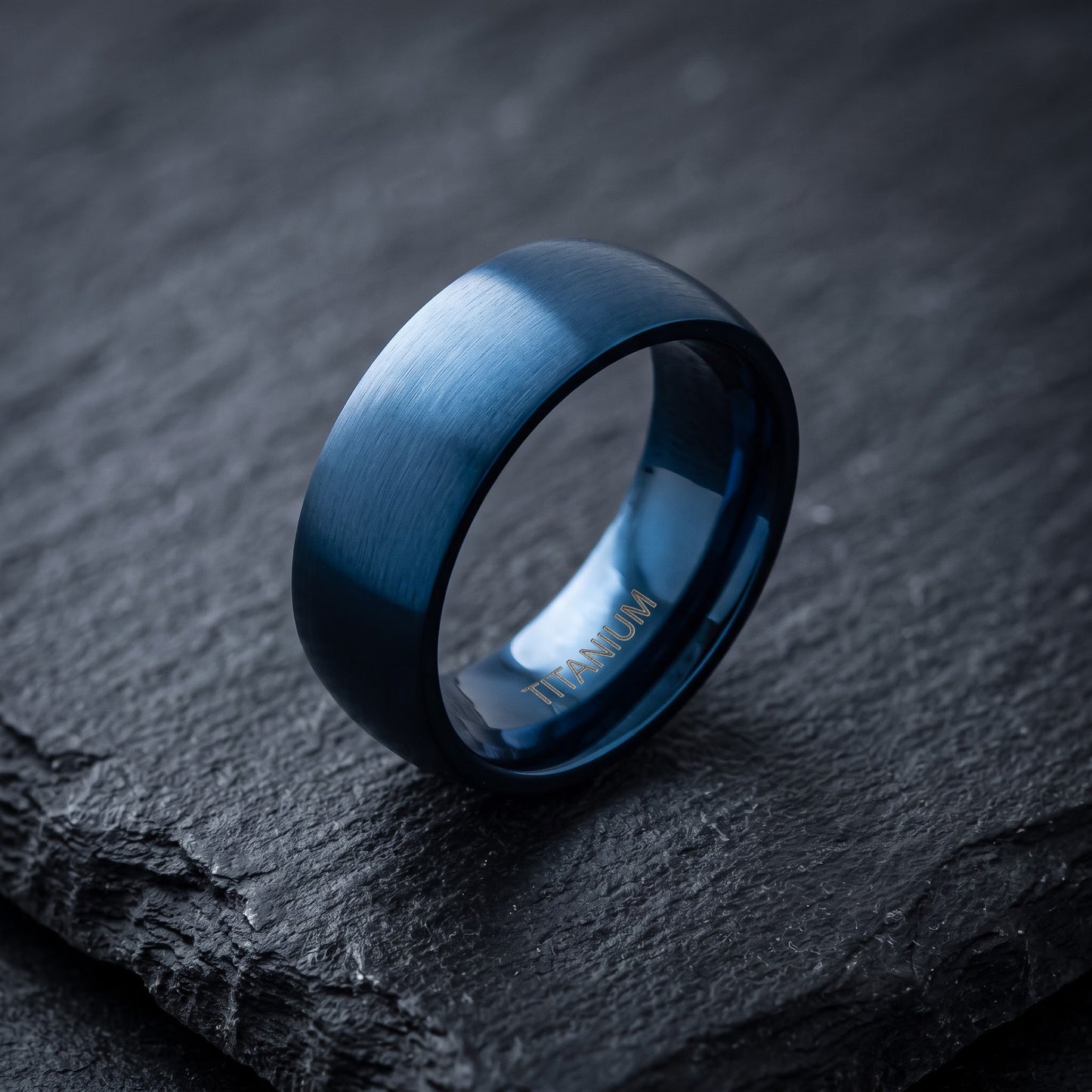 Titanium Men's 8mm Blue Brushed Wedding Band Ring, Comfort Fit, Gift for Him view 1