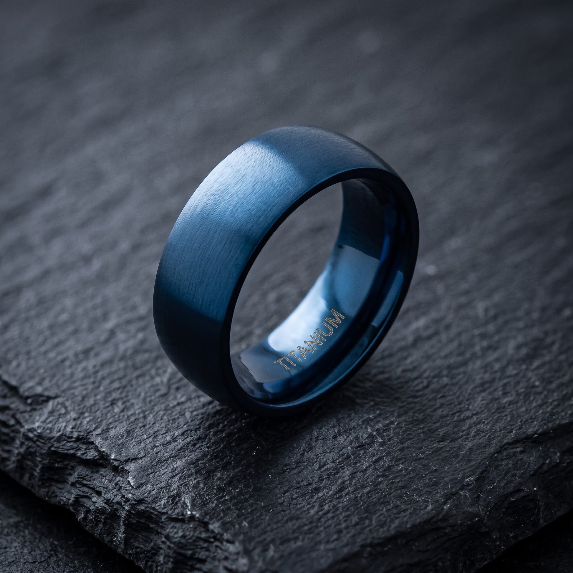 Titanium Men's 8mm Blue Brushed Wedding Band Ring, Comfort Fit, Gift for Him view 1