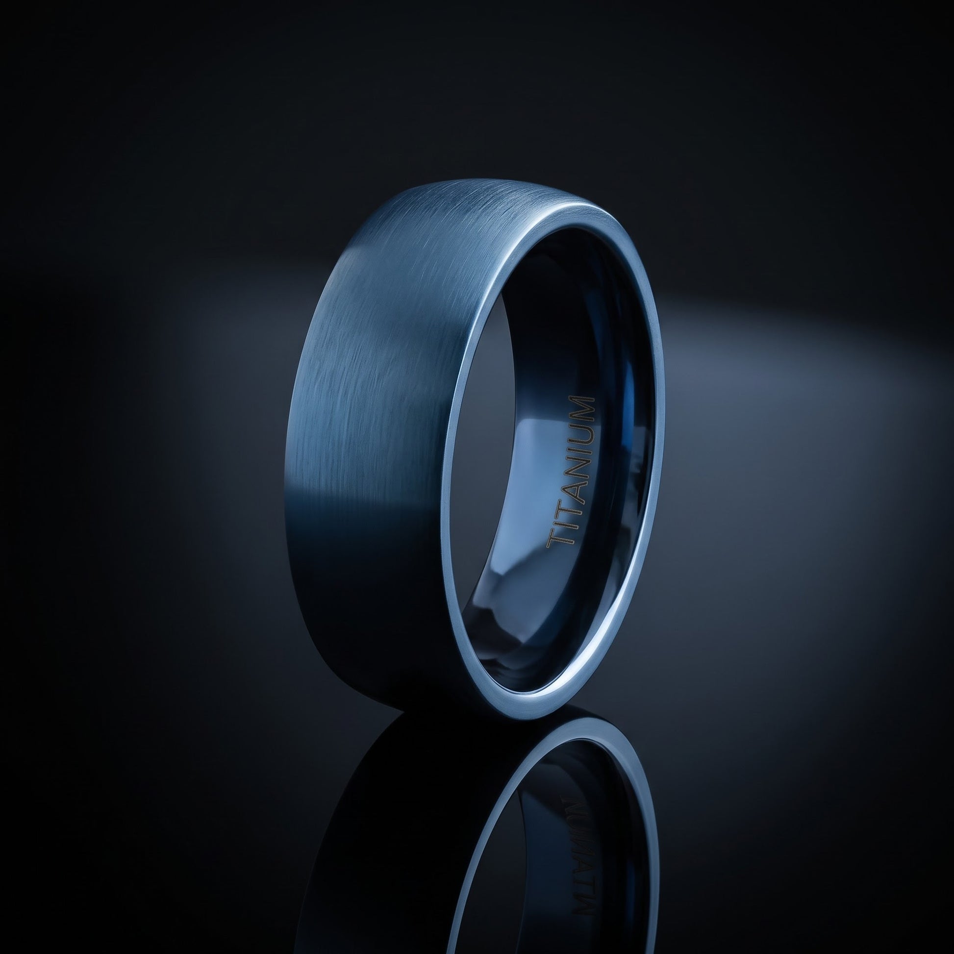 Titanium Men's 8mm Blue Brushed Wedding Band Ring, Comfort Fit, Gift for Him view 3