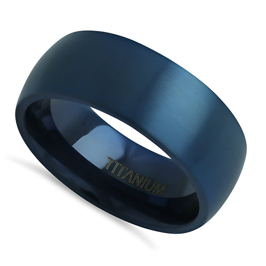 Titanium Men's 8mm Blue Brushed Wedding Band Ring, Comfort Fit, Gift for Him