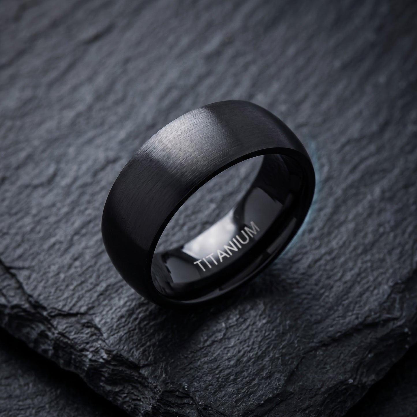 Titanium Men's 8mm Black Brushed Wedding Band Ring, Comfort Fit, Gift for Him view 1