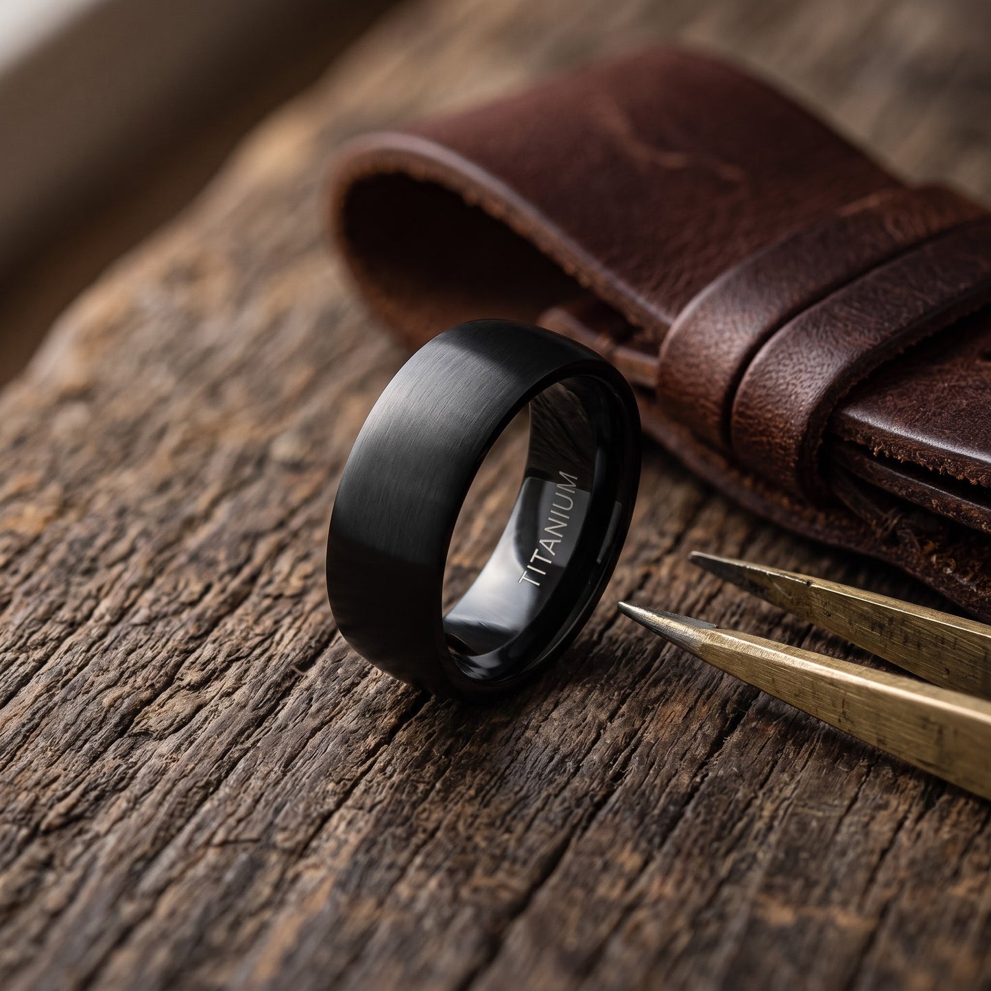 Titanium Men's 8mm Black Brushed Wedding Band Ring, Comfort Fit, Gift for Him view 2